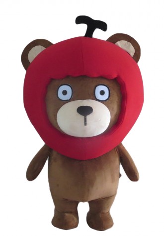 Lovely Brown Bear With Red Apple Headgear Mascot Costume