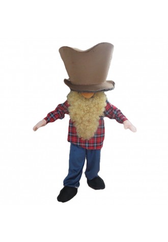 Funny Bearded Man With Plaid Shirt Mascot Costume