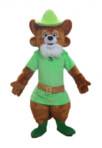 Adult Honest Raccoon With Green Shirt And Hat Mascot Costume