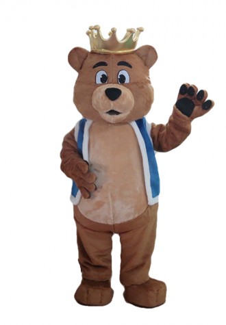 Furry Brown Crown Bear With Blue Maga Mascot Costume