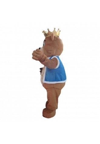 Furry Brown Crown Bear With Blue Maga Mascot Costume