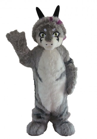Interesting Long Fur Grey Dog Mascot Costume