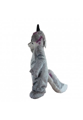 Interesting Long Fur Grey Dog Mascot Costume