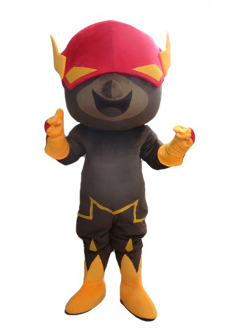 Brown Muscle Puppet With Red Headgear Mascot Costume
