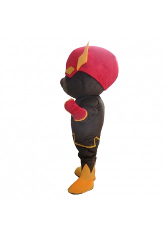 Brown Muscle Puppet With Red Headgear Mascot Costume