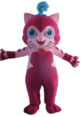 Lovely Smiling Fuchsia Cat Mascot Costume