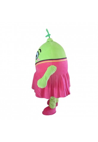 Green Lemon Girl With Pink Dress Mascot Costume