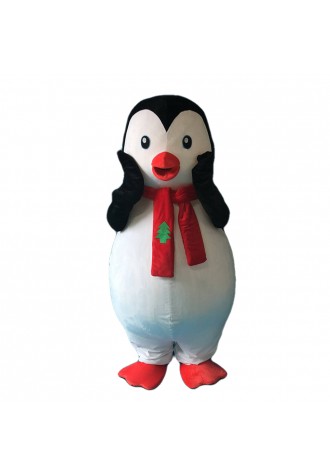 Friendly Penguin With Red Scarf Mascot Costume
