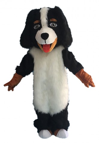 Honest Long Fur White & Black Dog Mascot Costume