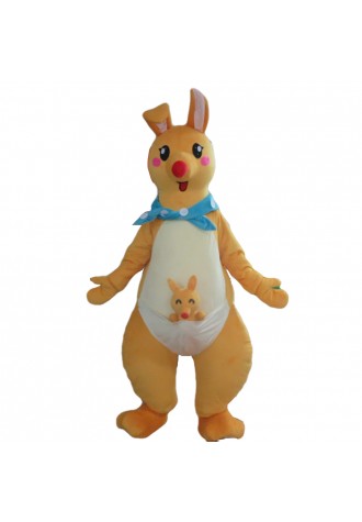Yellow Kangaroo Mother And Little Baby Mascot Costume
