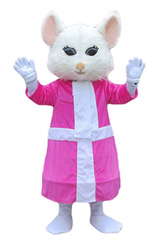 Quality Dancing White Mouse With Pink Dress Mascot Costume
