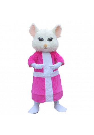 Quality Dancing White Mouse With Pink Dress Mascot Costume