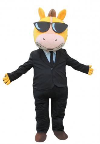 Adult Style Horse In Black Suit And Sunglasses Mascot Costume