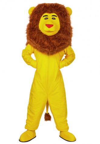 Funny Yellow Lion With Long Brown Mane Mascot Costume