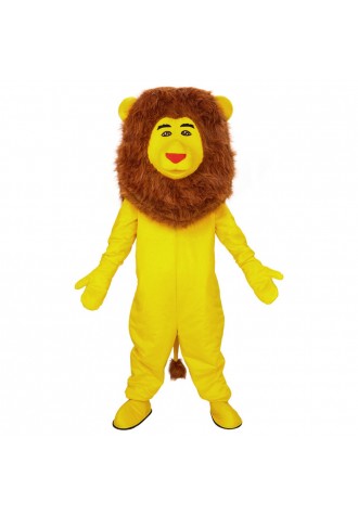 Funny Yellow Lion With Long Brown Mane Mascot Costume
