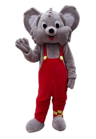 Smiling Grey Mouse With Red Pants Mascot Costume