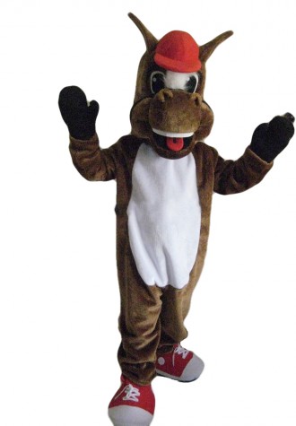 Happy Horse With Red Cap And Shoes Mascot Costume