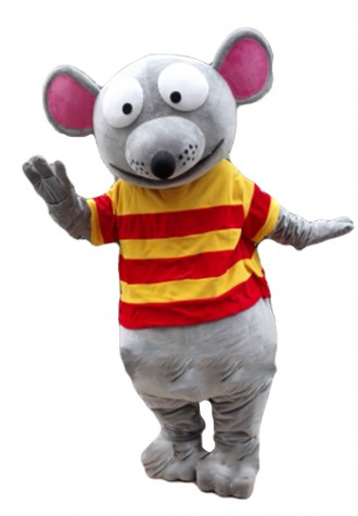 Big Eyes Mouse With Striped Shirt Mascot Costume