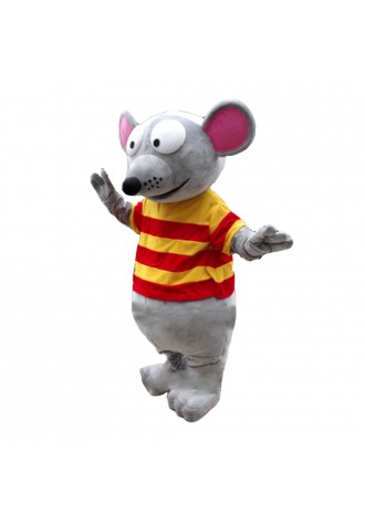 Big Eyes Mouse With Striped Shirt Mascot Costume