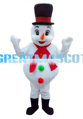 Hot Sale Snowman With Red Scarf Mascot Costume
