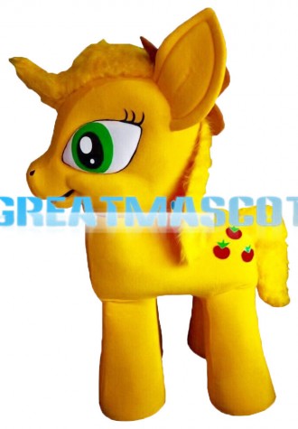 Likeable Yellow Little Horse With Big Green Eyes Mascot Costume