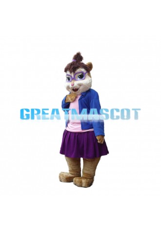 Fashion Design Squirrel Girl With Purple Glasses Mascot Costume