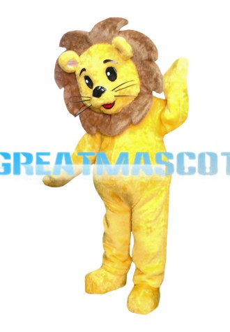 Fancy Little Yellow Lion With Brown Mane Mascot Costume