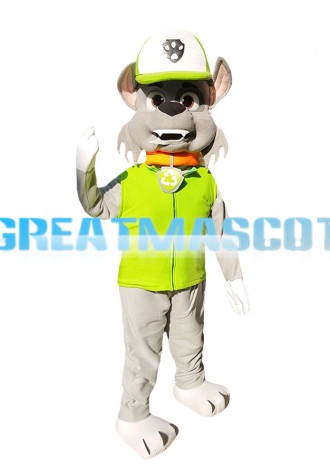 Hot Honest Grey Dog With Green Top Mascot Costume