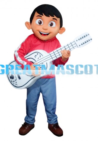 Charming Little Boy Playing Guitar Mascot Costume