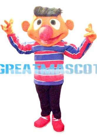 Lively Big Nose Boy With Striped Shirt Mascot Costume