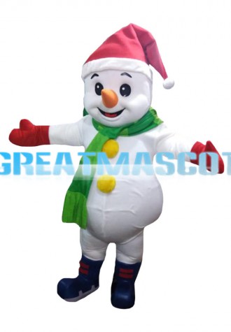 Classic Version Snowman With Green Scarf Mascot Costume