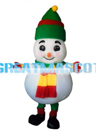 Super Cute Snowman With Christmas Hat Mascot Costume