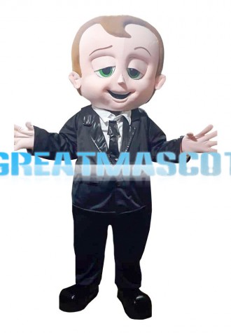 Big Head Little Boy In Suit Mascot Costume