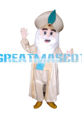 Bearded Old Arab King With Coat Mascot Costume