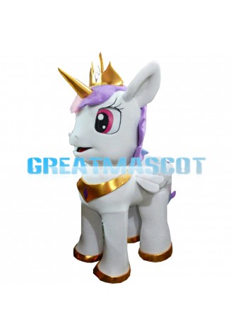White Pony With Purple Mane And Gold Horn Mascot Costume