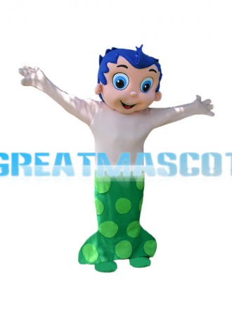 Blue Hair Little Mermaid With Green Fishtail Mascot Costume