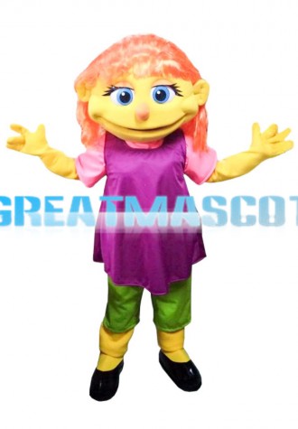 Orange Hair Girl With Purple Dress Mascot Costume