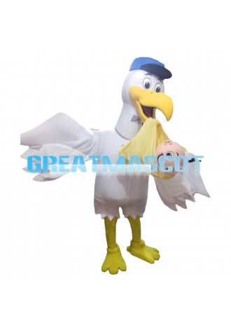 White Vulture Holding A Baby Mascot Costume