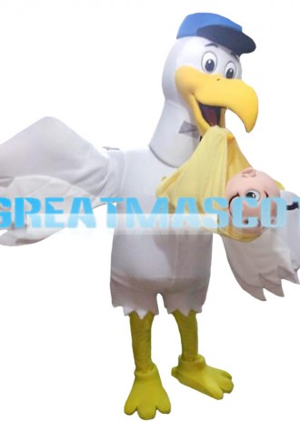 White Vulture Holding A Baby Mascot Costume