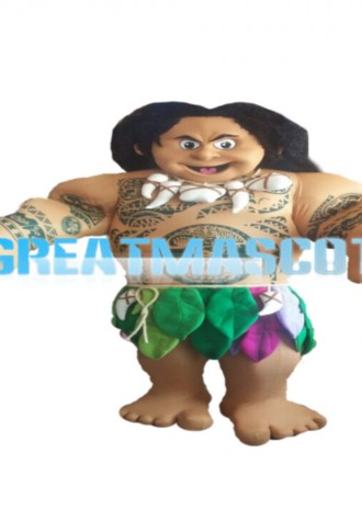 Passionate Tribal Leader With Leaf Skirt Mascot Costume
