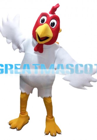 White Chicken With Red Cockscomb Mascot Costume