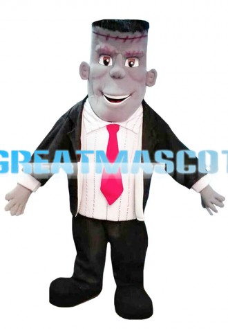Square Face Man With Red Tie Mascot Costume