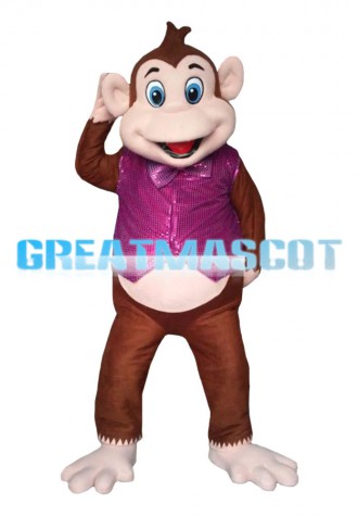 Smart Monkey With Bright Purple Vest Mascot Costume