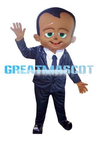 Black Little Boy With Suit Mascot Costume