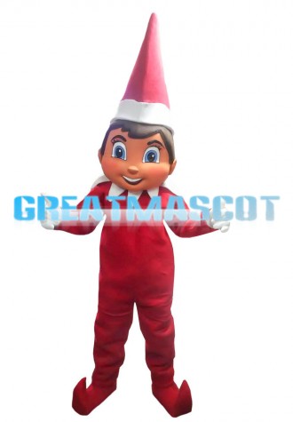 Red Little Boy With Christmas Cap Mascot Costume