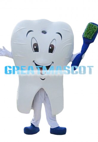 White Baby Teeth Holding Brush Mascot Costume