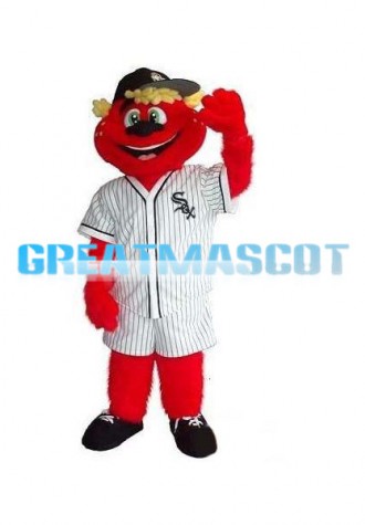 Smiling Red Bear With Jersey Mascot Costume