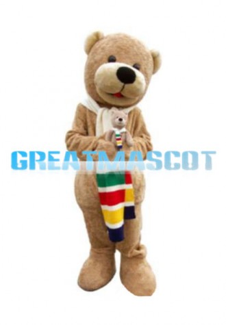 So Lovely Brown Bear With Scarf Mascot Costume