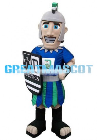 Blue Soldier Holding A Shield Mascot Costume