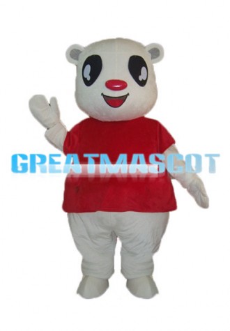 Red Nose Big Eyes White Bear Mascot Costume